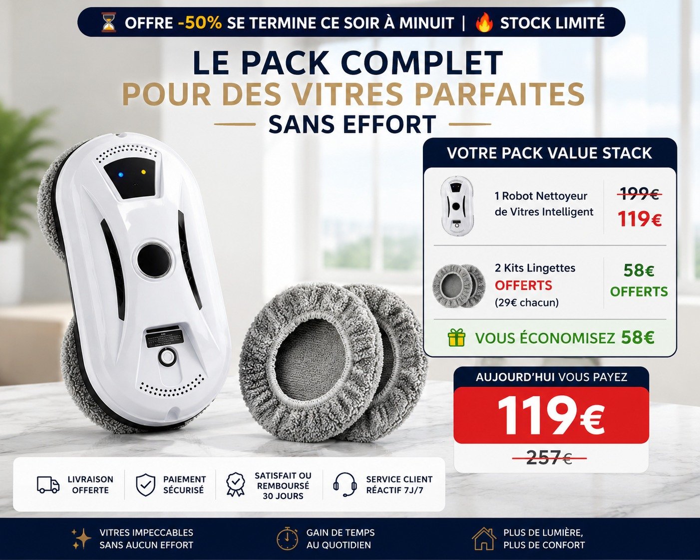 Maëlor - Robot Nettoyeur de Vitres + 2 kits nettoyages gratuit