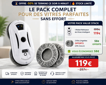 Maëlor - Robot Nettoyeur de Vitres + 2 kits nettoyages gratuit